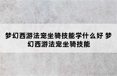 梦幻西游法宠坐骑技能学什么好 梦幻西游法宠坐骑技能